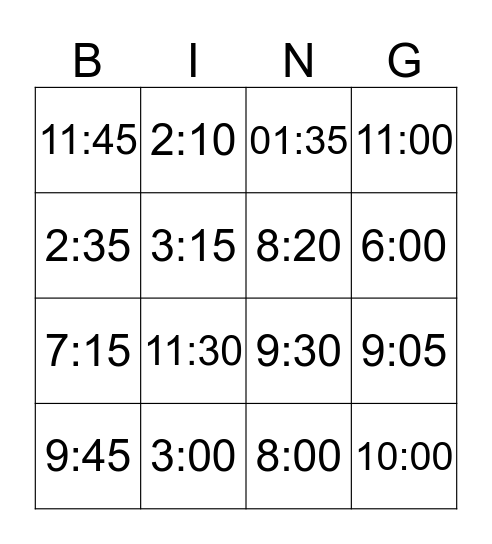 What is the Time? Bingo Card