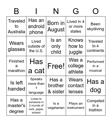 UofSC DPT c/o 2025 Icebreaker Bingo Card