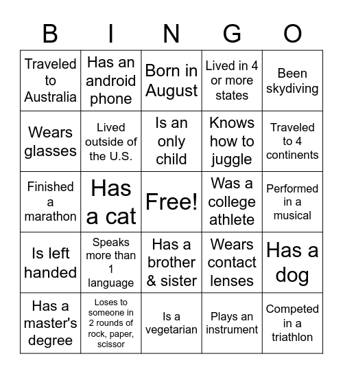 UofSC DPT c/o 2025 Icebreaker Bingo Card