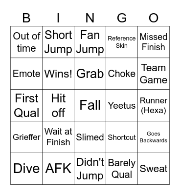 Fall Guys Bingo Card