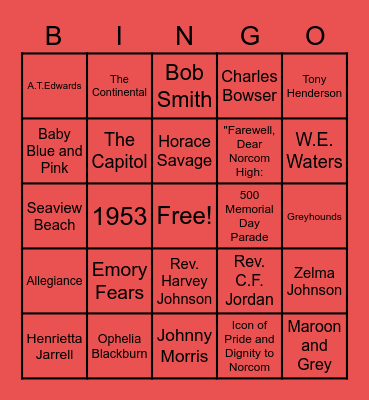 NORCOM'S 1962 CLASS BINGO Card