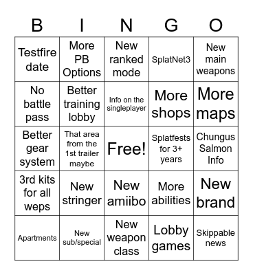 Splatoon 3 Direct Bingo Card