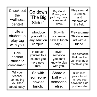 Back to School Bingo Blackout Challenge Bingo Card