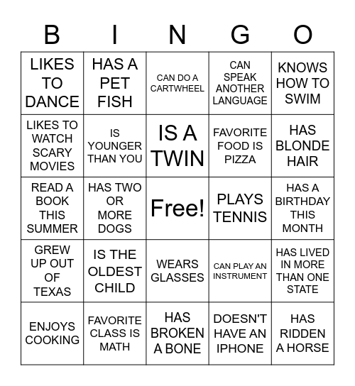 HUMAN SCAVENGER HUNT Bingo Card