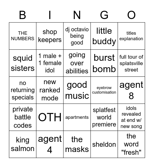 splatoon 3 direct Bingo Card