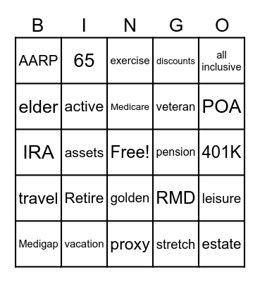 Senior Moment BINGO Card