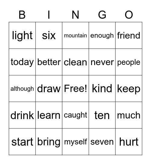 Connor Sight Words Bingo Card