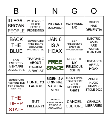 REPUBLICAN DISTRACTION BINGO Card