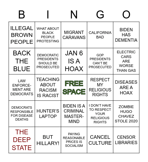 REPUBLICAN DISTRACTION BINGO Card