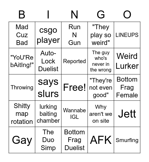 Valorant Bingo Card