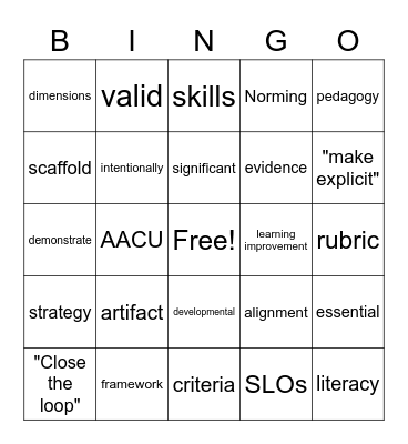 Assessment Jargon Bingo Card