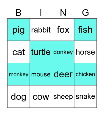 Auslan Animal Bingo Card