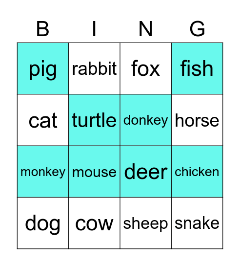 Auslan Animal Bingo Card