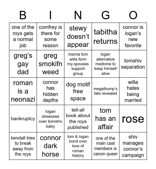 xxx Bingo Card