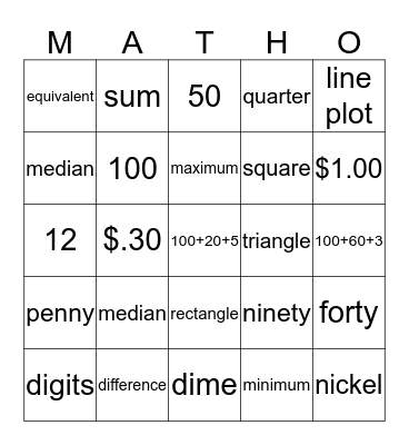 Matho Vocabulary  Bingo Card