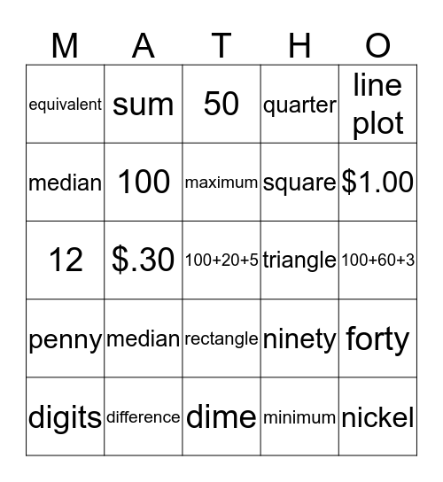 Matho Vocabulary  Bingo Card