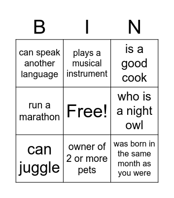 Hello Bingo Card
