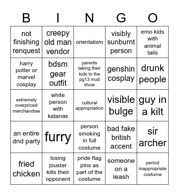 bristol ren faire bingo Card