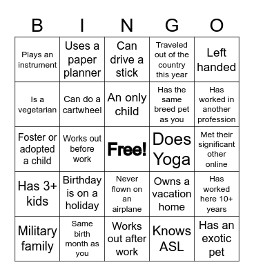 Find Someone Who Bingo Card