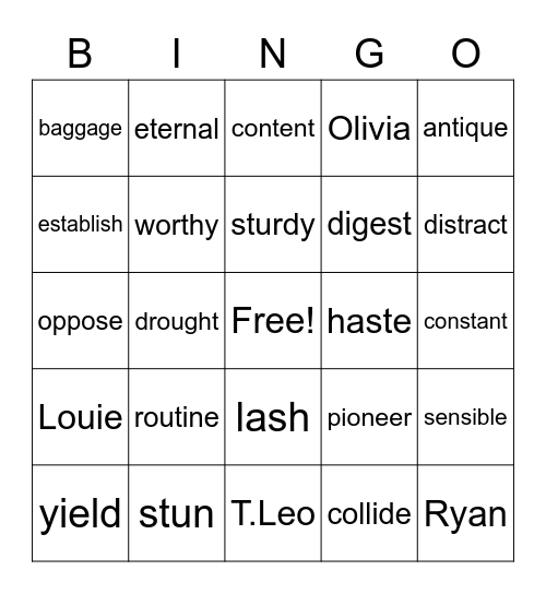 VOCABULARY TEST - HIGH LEVEL Bingo Card