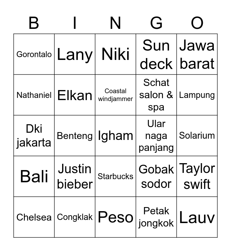 Punya ceci Bingo Card