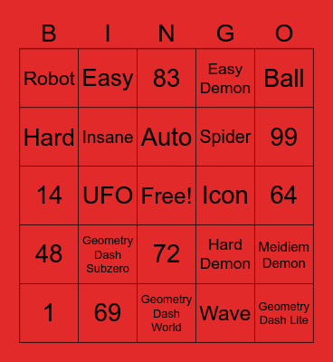 Geometry Dash Bingo Card