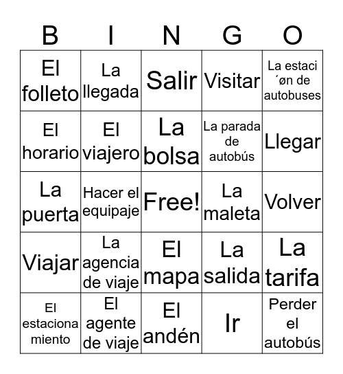 Spanish 2 chapter 6 Bingo A Bingo Card