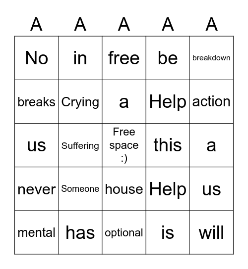 Help Bingo Card