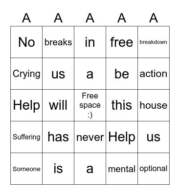 Help Bingo Card