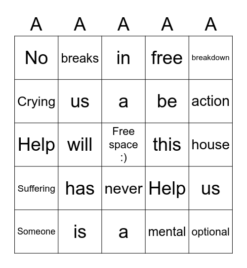 Help Bingo Card