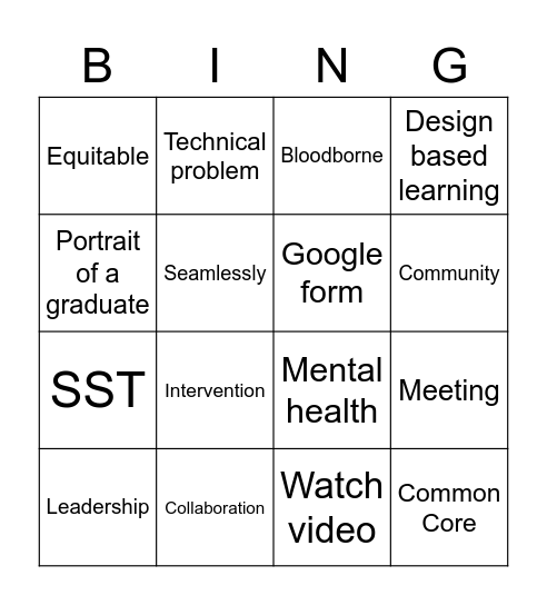 SGUSD Bingo Card