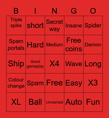 Geometry Dash Bingo Card