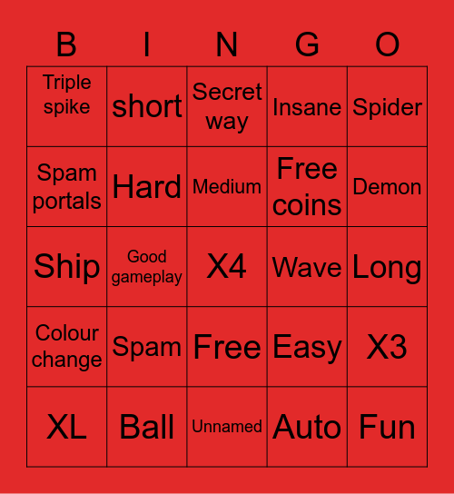 Geometry Dash Bingo Card