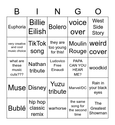 Music figure skating bingo Card