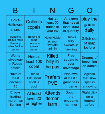 FOB Bingo Card