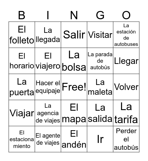 Spanish 2 chapter 6 Bingo A Bingo Card
