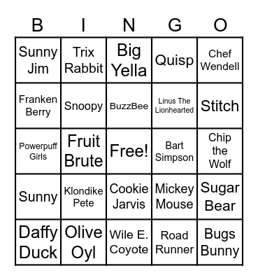 37 - CEREAL CHARACTERS Bingo Card