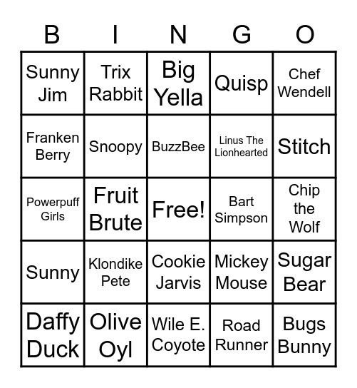 37 - CEREAL CHARACTERS Bingo Card