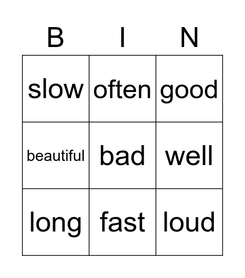 Grammar Bingo Card