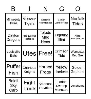 37 - MINOR LEAGUE BASEBALL Bingo Card