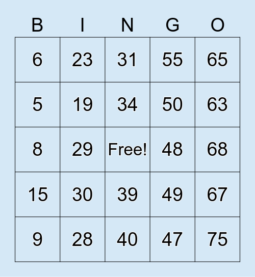 5S Activity Bingo Card