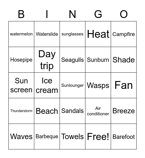 Summertime Bingo Card