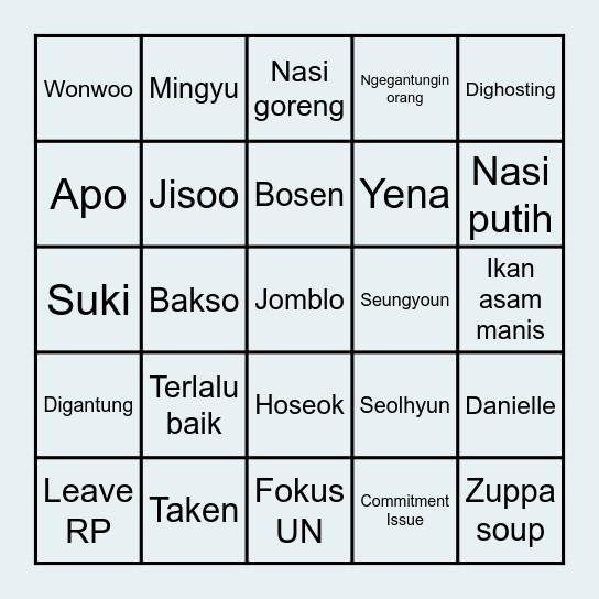 WW's Bingo Card