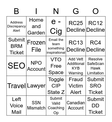 It's Friday Bingo! Bingo Card
