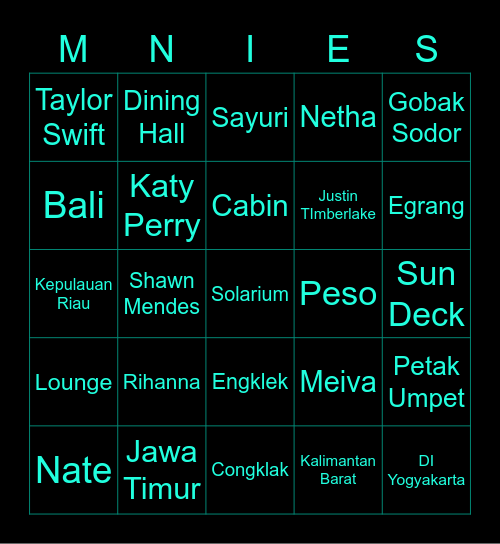 Deon Bingo Card