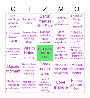 WWDITS The Wedding Bingo Card