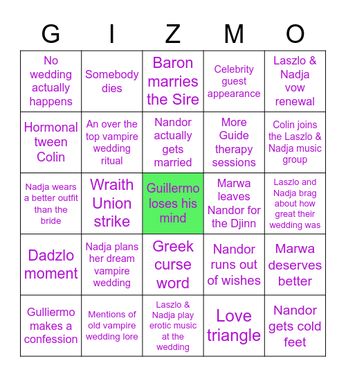 WWDITS The Wedding Bingo Card