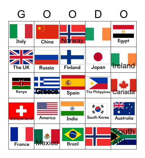 Countries Bingo Card