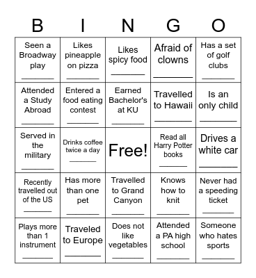 Untitled Bingo Card