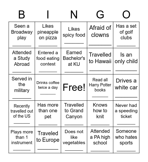 Untitled Bingo Card